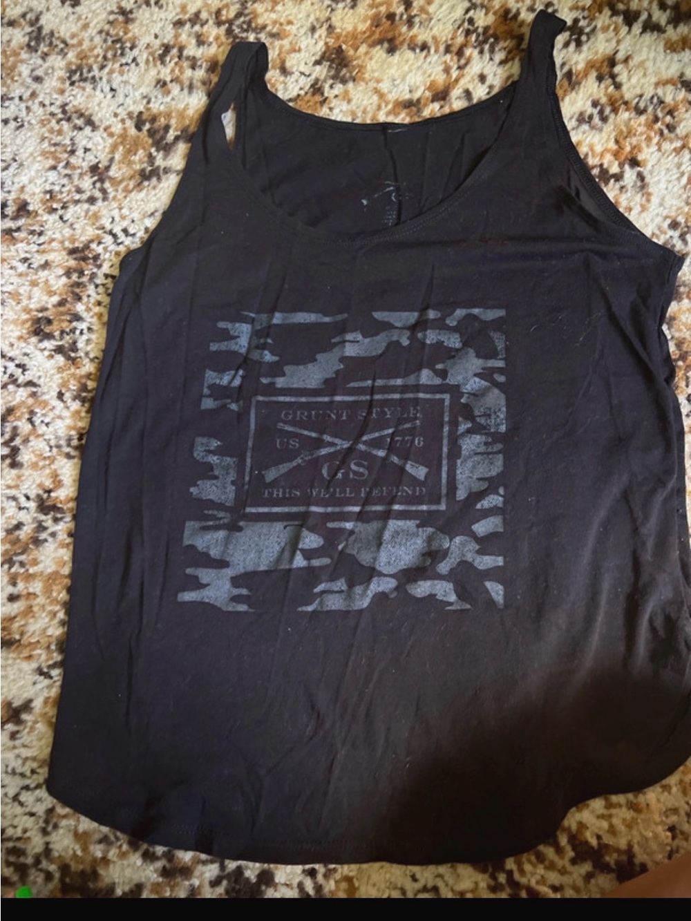 Grunt Style Black Women's Tank with Subtle Gray Camo Graphic